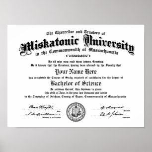 Miskatonic Universiteten Diploma - skriv in ditt n Poster