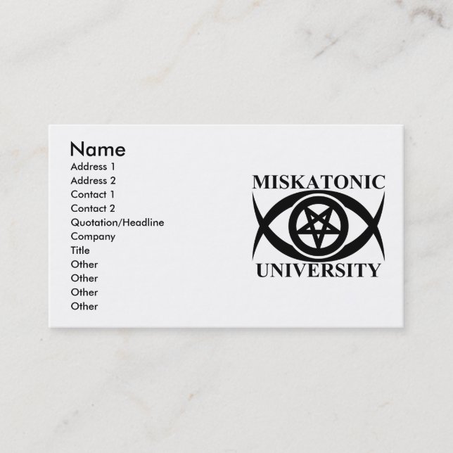 MISKATONIC-UNIVERSITETEN VISITKORT (Framsida)