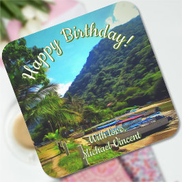 Mismaloya Boats on The River Birthday 0350 Fyrkantigt Klistermärke