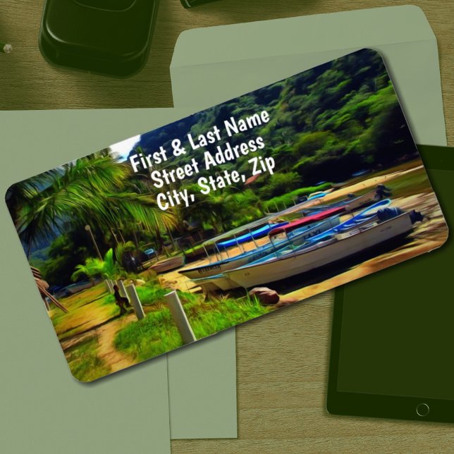 Mismaloya Boats vid floden 0350 Adress Adressetikett (Skapare uppladdad)