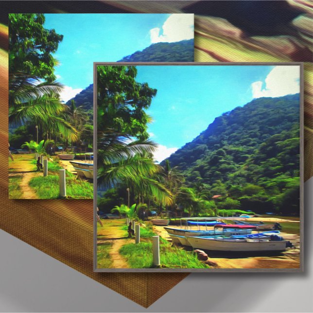 Mismaloya Boats vid floden 0350 Art Canvastryck (Skapare uppladdad)