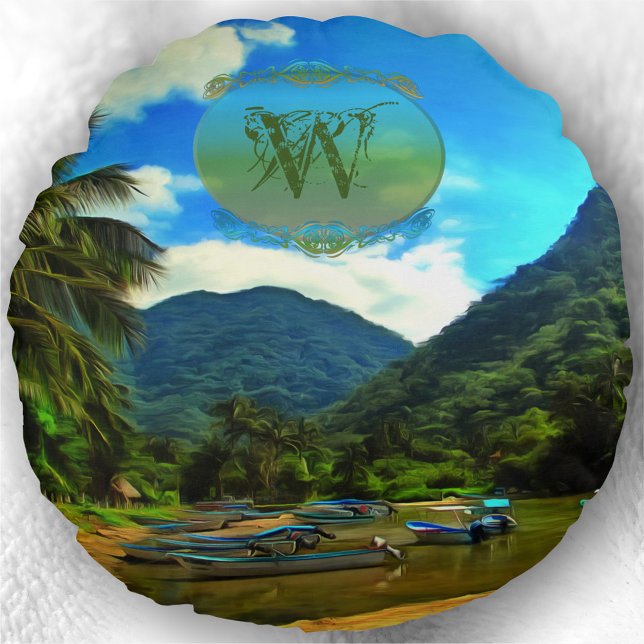 Mismaloya River Fishing Boats 0344 Rund Kudde (Skapare uppladdad)