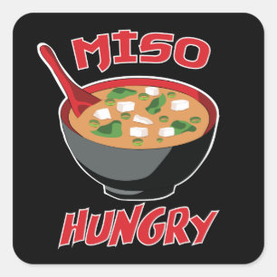 Miso Hungrig Funny Food Kawaii Fyrkantigt Klistermärke