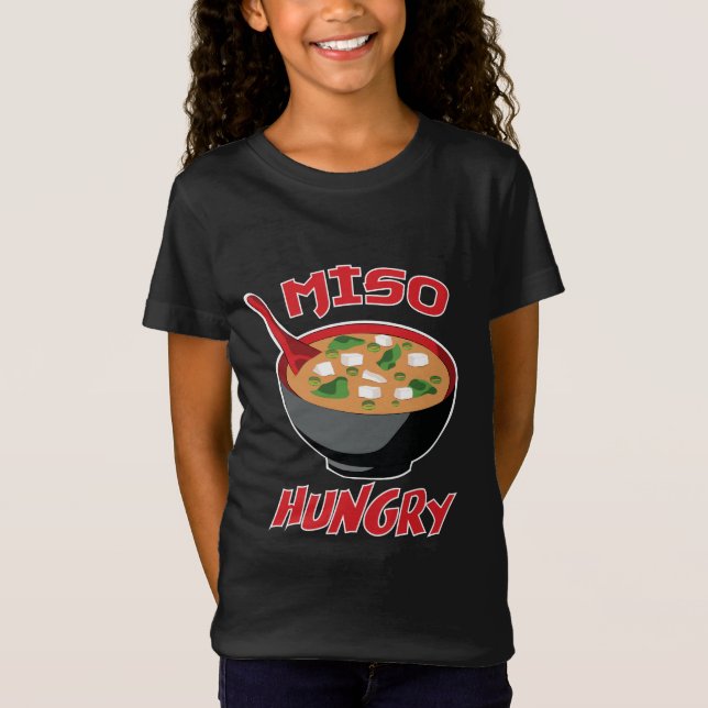 Miso Hungrig Funny Food Kawaii T Shirt (Framsida)