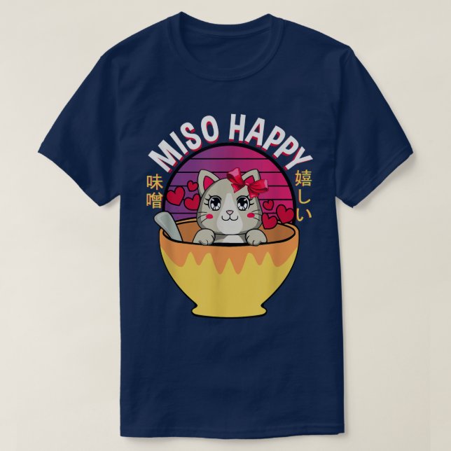Miso Lycklig Anime Cat Miso Soppa Omiotsuke japans T Shirt (Design framsida)