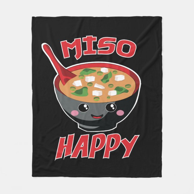 Miso Lycklig Funny Food Kawaii Fleecefilt (Framsidan)