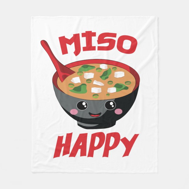 Miso Lycklig Funny Food Kawaii Fleecefilt (Framsidan)