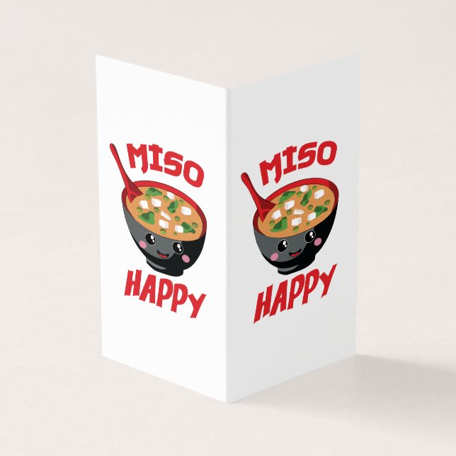 Miso Lycklig Funny Food Kawaii Kort (Utsida)
