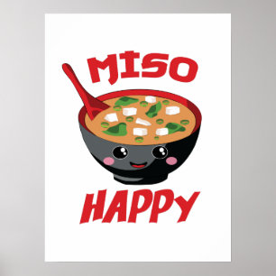 Miso Lycklig Funny Food Kawaii Poster