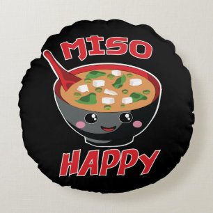 Miso Lycklig Funny Food Kawaii Rund Kudde