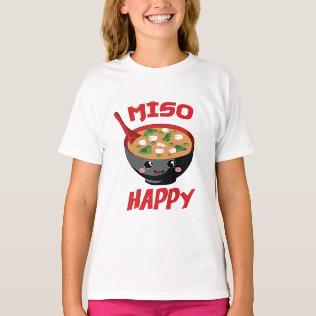 Miso Lycklig Funny Food Kawaii T Shirt (Framsida)
