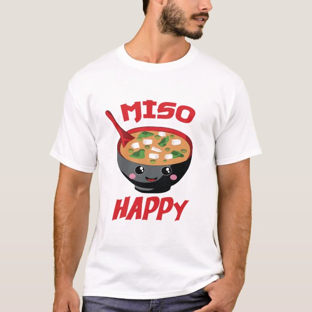 Miso Lycklig Funny Food Kawaii T Shirt (Framsida)