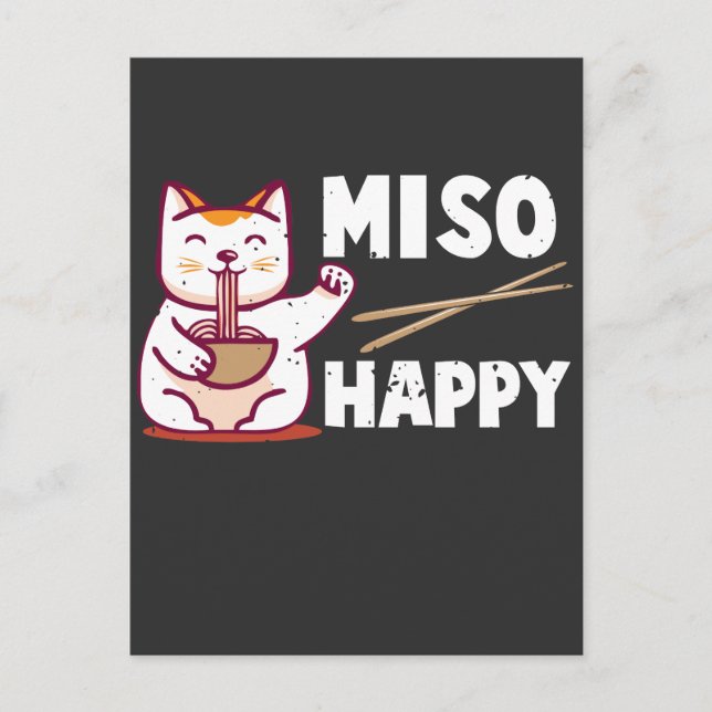 Miso Lycklig japansk Cat Lover Ramen Pun Vykort (Framsida)
