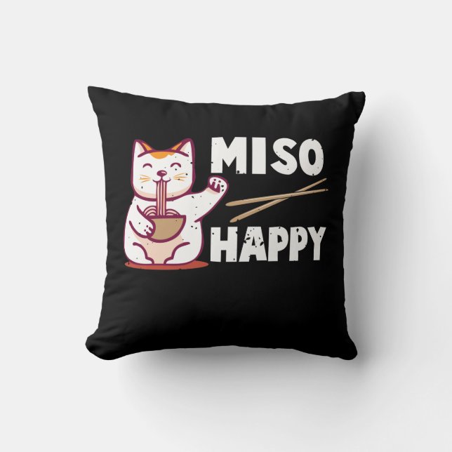 Miso Lycklig japansk katt Lover Ramen Pun Kudde (Framsida)