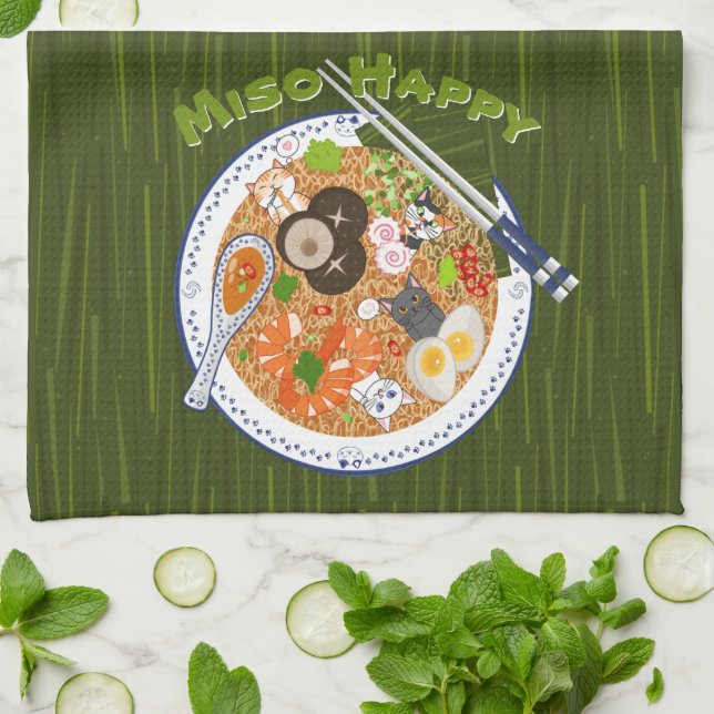 Miso Lycklig - Kawaii Ramen Cats Kökshandduk (Vikta)