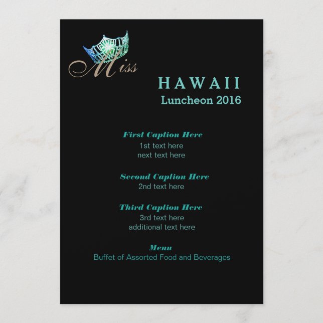 Miss America Black Shimmer Luncheon Program Card (Framsida)