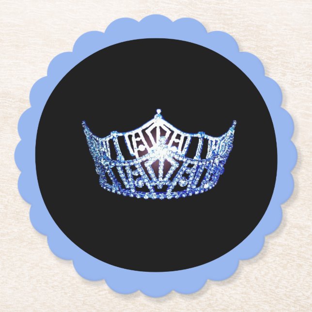 Miss America Blue Krona Scalloped Papper Underlägg (Framsida)