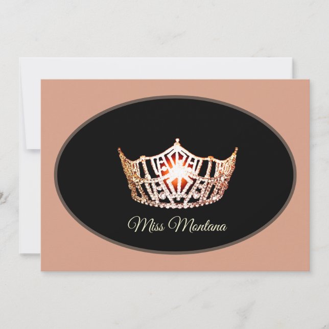 Miss America Flat Note Card-Guld Krona/Peach Anteckningskort (Framsida)