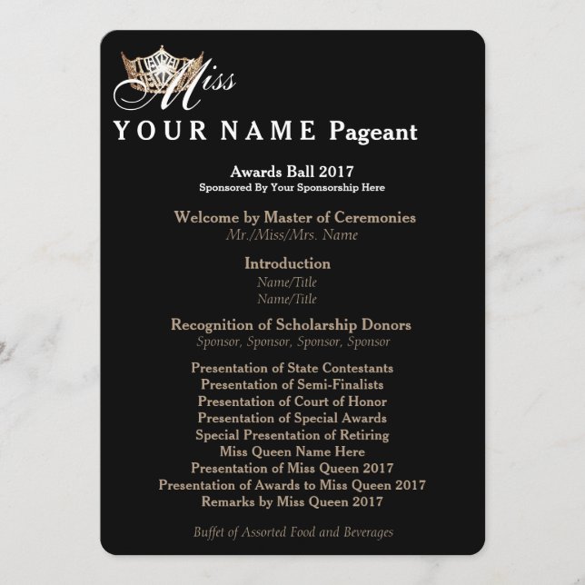 Miss America Guld Krona Awards Boll-programkort Program (Framsida)