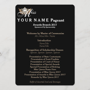 Miss America Guld Krona Awards Brunch-programkort Program