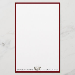 Miss America Krona & Custom Name Stationery Lakan Brevpapper