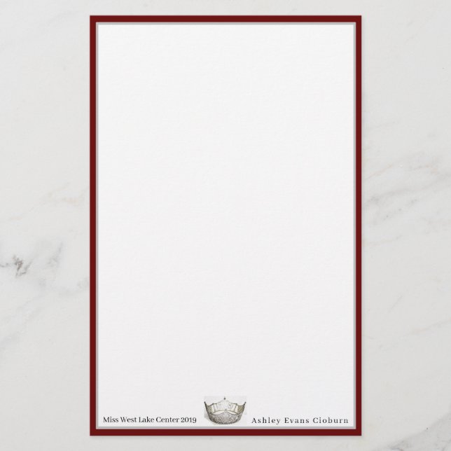 Miss America Krona & Custom Name Stationery Lakan Brevpapper (Framsida)