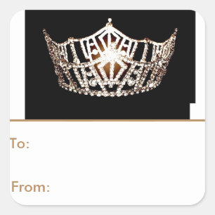 Miss America Lt. Guld Krona Peel & Stick Gift Märk Fyrkantigt Klistermärke
