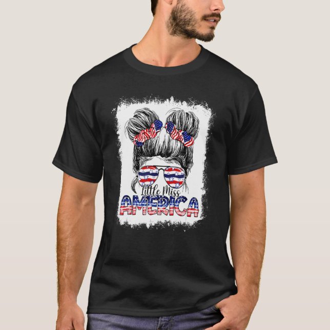 Miss America Messy Bun Girl USA flagga 4:e av T Shirt (Framsida)