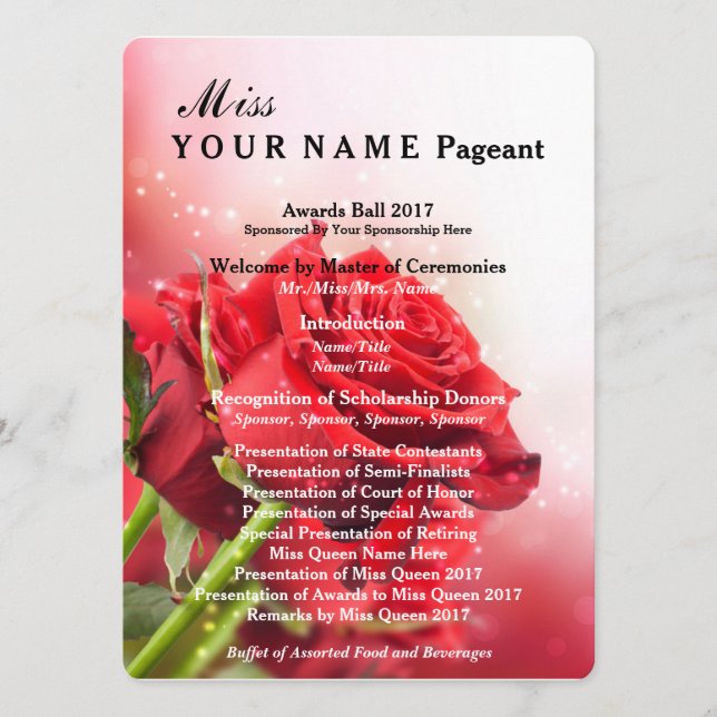 Miss America Röd ros Skönhetstävling Awards Boll-p Program (Framsida)