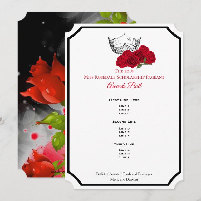 Miss America Silver Crwn Ro Awards Boll Inbjudningar (Fram/baksida)
