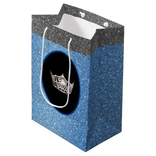 Miss America Silver Krona Blue FX GlitterGift Bag (Framsidan Vinklad)