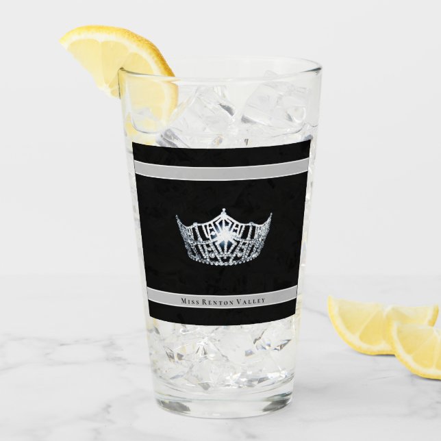 Miss America Silver Krona & Custom Name Glass Glaskopp (Framsida Ice)