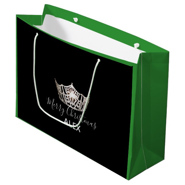 Miss America Silver Krona Grönt Gift Bag-Jul (Framsidan Vinklad)