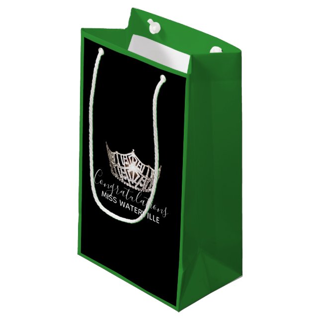 Miss America Silver Krona Grönt Gift Bag Small (Framsidan Vinklad)