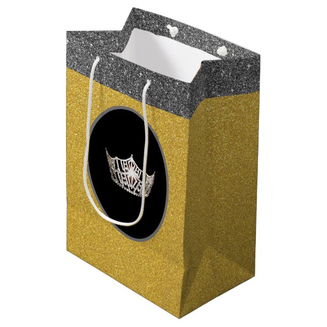 Miss America Silver Krona Guld FX GlitterGift Bag (Framsidan Vinklad)