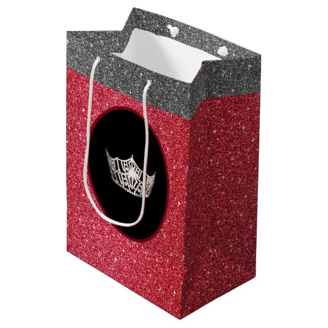 Miss America Silver Krona Red FX GlitterGift Bag (Framsidan Vinklad)