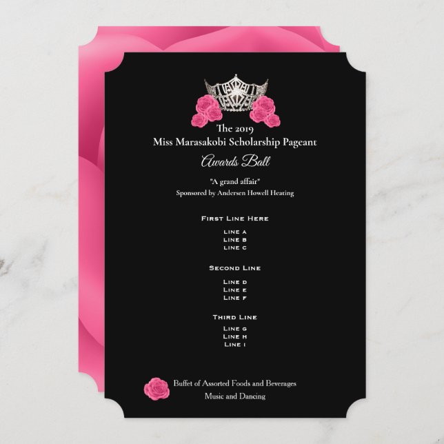 Miss America Silver Krona Ro Boll Prgm Inbjudningar (Fram/baksida)