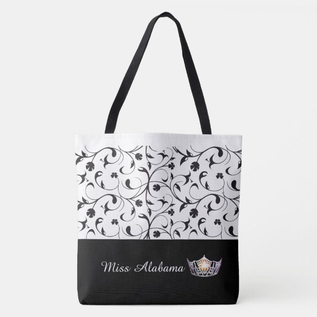 Miss America Silver Krona Tote Bag-BLK Rulla Tygkasse (Framsida)