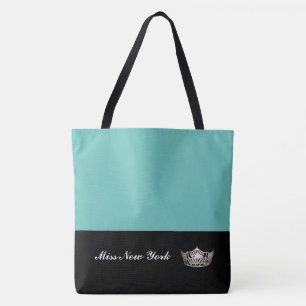 Miss America Silver Krona Tote Bag-Large Aqua Tygkasse