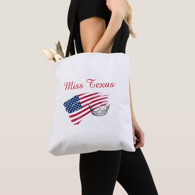 Miss America Silver Krona Tote Bag-Large US Flagga Tygkasse (Närbild)