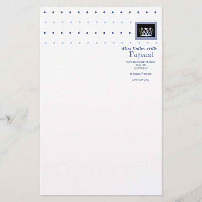 Miss America stil Diamond & Krona Stationery Brevpapper (Framsida)