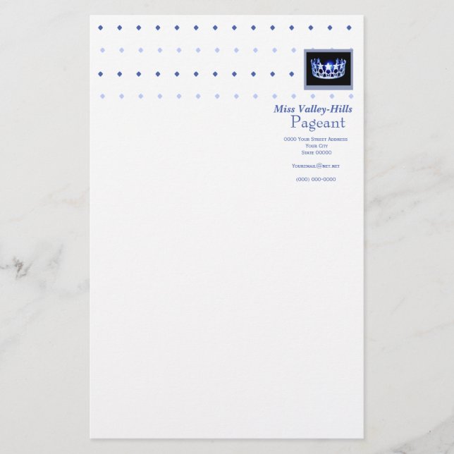 Miss America stil Diamond & Krona Stationery Brevpapper (Framsida)