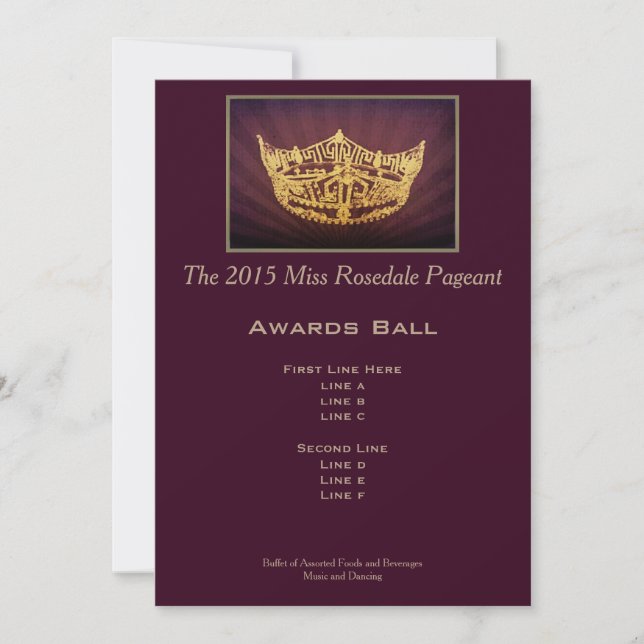 Miss America stil Guld Krona Boll Awards Card (Framsida)