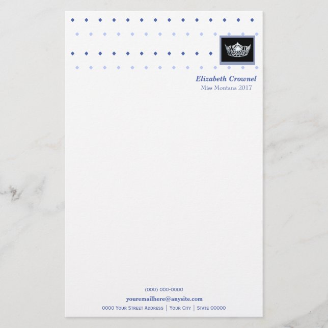 Miss America stil Krona & Diamonds Stationery Brevpapper (Framsida)