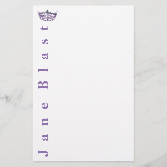 Miss America stil Krona Stationery-Lila/White Brevpapper (Framsida)