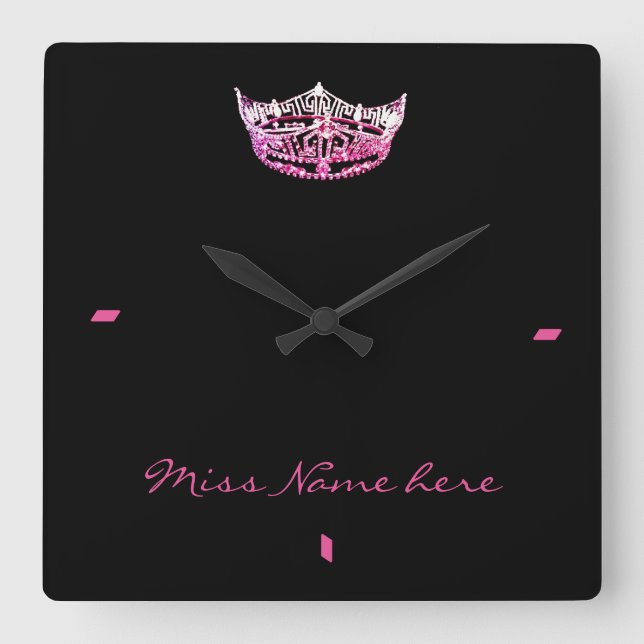 Miss America stil Rosa Krona Clock Fyrkantig Klocka (Framsida)