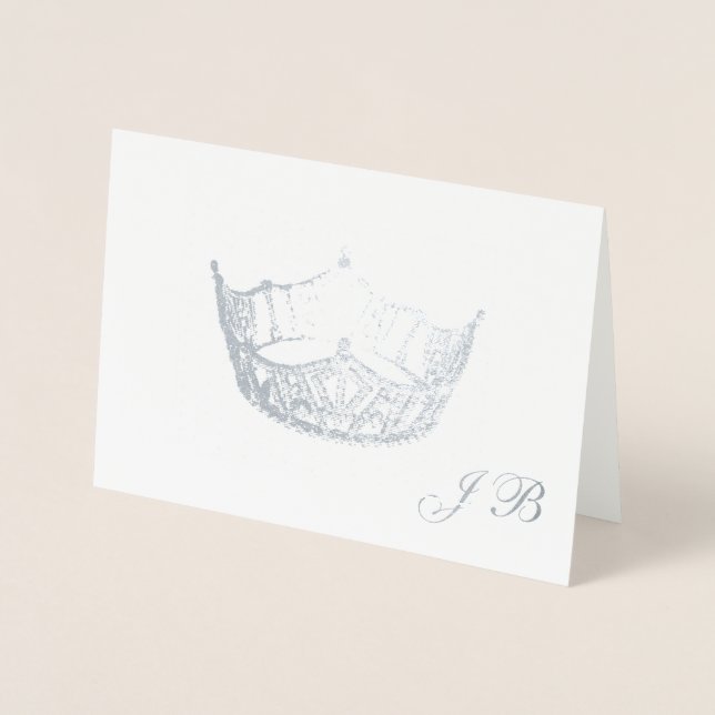 Miss America Stil Silver Foil Krona Monogram Card Folierat Kort (Framsida)
