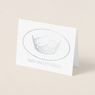 Miss America Stil Silver Foil Krona Note Card-Sm Folierat Kort