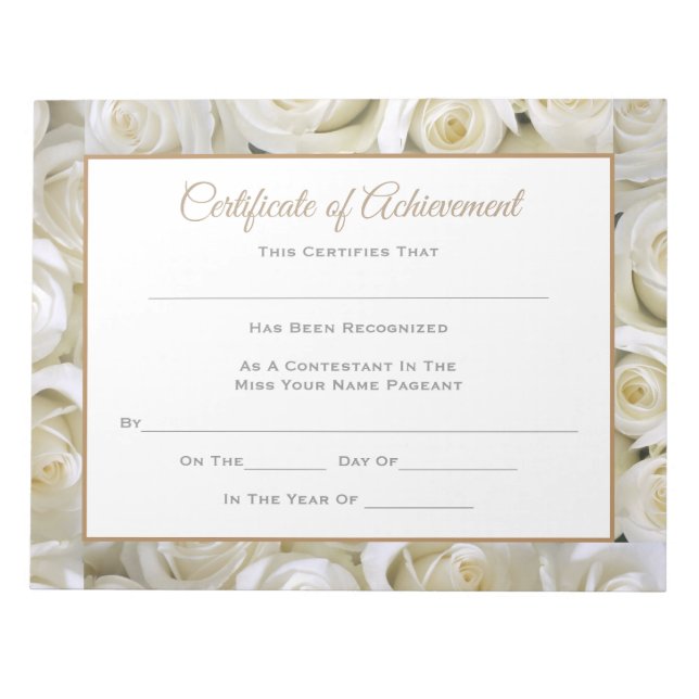 Miss America stil Skönhetstävling Certificates-Ach Anteckningsblock (Framsida)