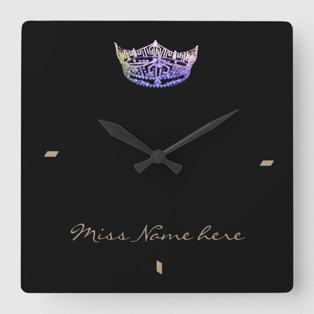 Miss America stil Violet Krona Clock Fyrkantig Klocka (Framsida)